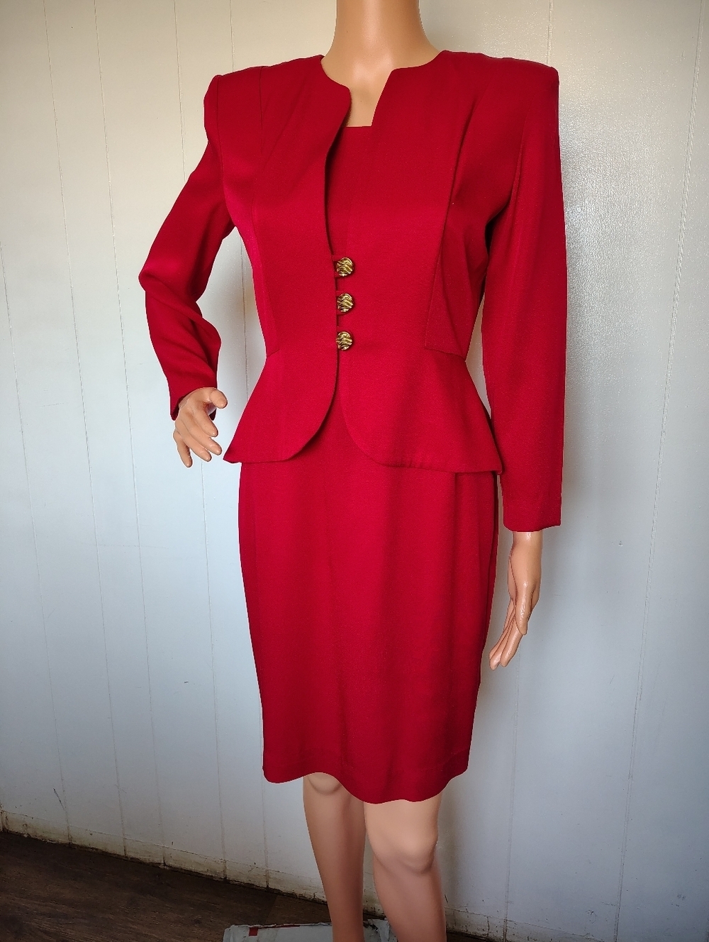 Casual Corner Classic Red Women's Dress with Gold Buttons Size 6P